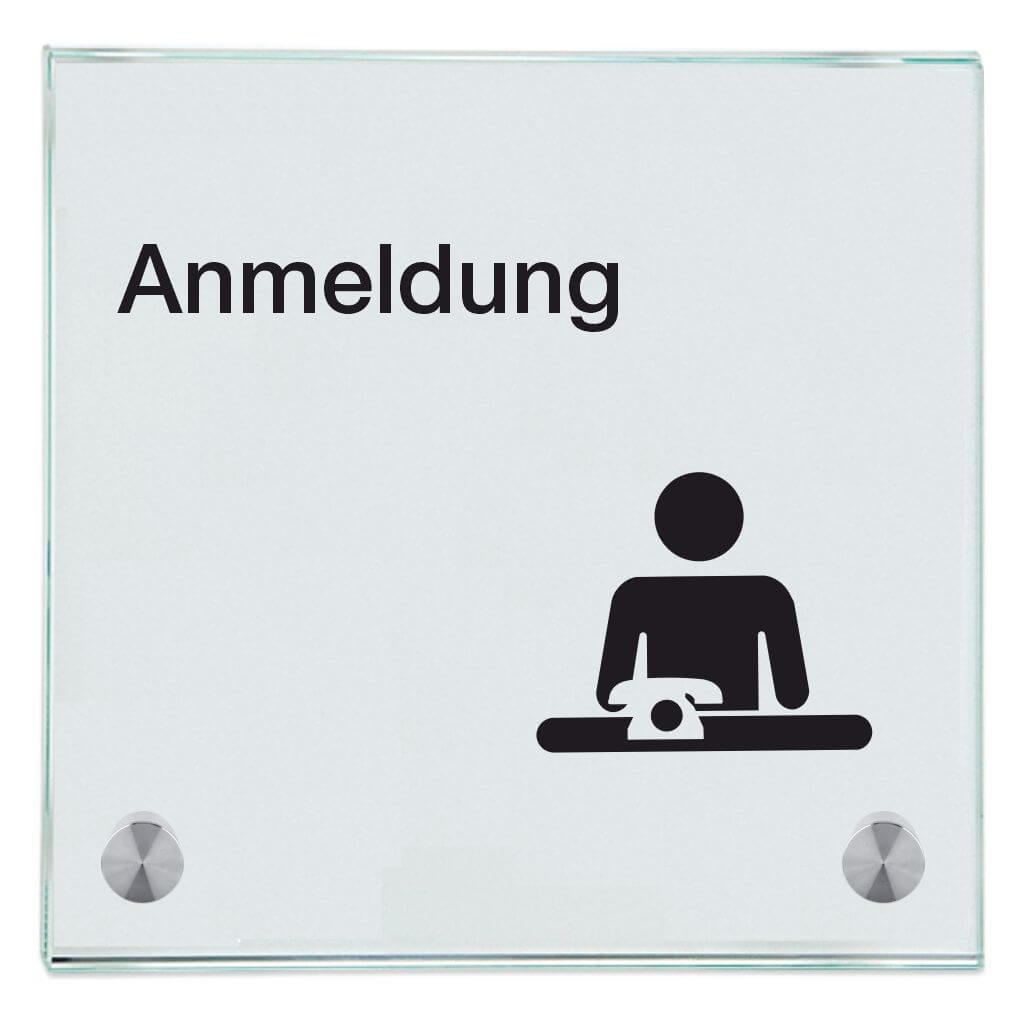 Praxisschild aus Glas Anmeldung 1