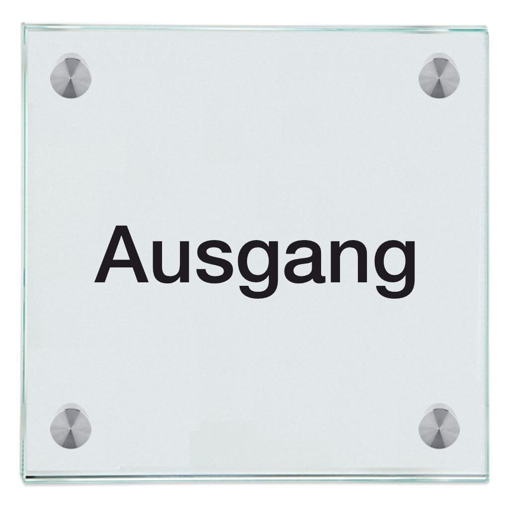 Praxisschild aus Glas Ausgang mit 2 oder 4 Haltern Praxisschild aus Glas Ausgang 150x150mm 4 Halter