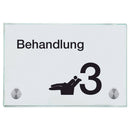 Türschild aus Glas Behandlung 3 mit 2 / 4 Haltern Praxisschild aus Glas 100x150mm 2 Halter