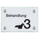 Türschild aus Glas Behandlung 3 mit 2 / 4 Haltern Praxisschild aus Glas 100x150mm 4 Halter