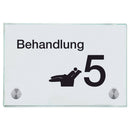 Türschild aus Glas Behandlung 5 mit 2 / 4 Haltern Praxisschild aus Glas 100x150mm 2 Halter