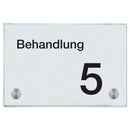 Türschild aus Glas Behandlung 5 mit 2 / 4 Haltern Praxisschild aus Glas 2