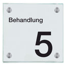 Türschild aus Glas Behandlung 5 mit 2 / 4 Haltern Praxisschild aus Glas 5