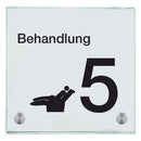 Türschild aus Glas Behandlung 5 mit 2 / 4 Haltern Praxisschild aus Glas 9