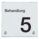 Türschild aus Glas Behandlung 5 mit 2 / 4 Haltern Praxisschild aus Glas 10