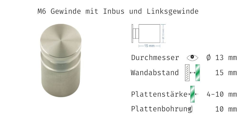 Abstandshalter Con mit Inbus und Linksgewinde M6 - Ø 13 mm WA: 15 Abstandshalter Con A M6