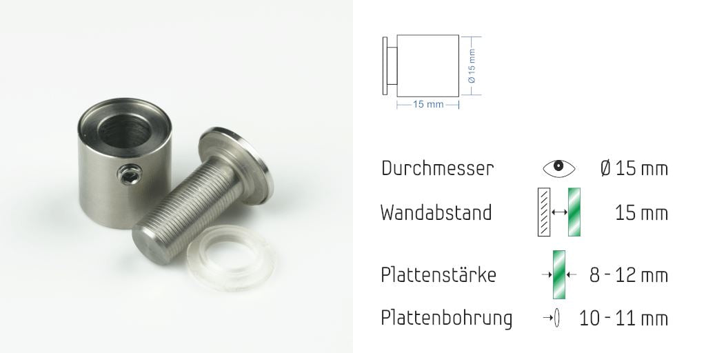 Abstandshalter Fiefbergen mit Inbus - Ø 15 mm WA: 15 / 20 mm Abstandshalter