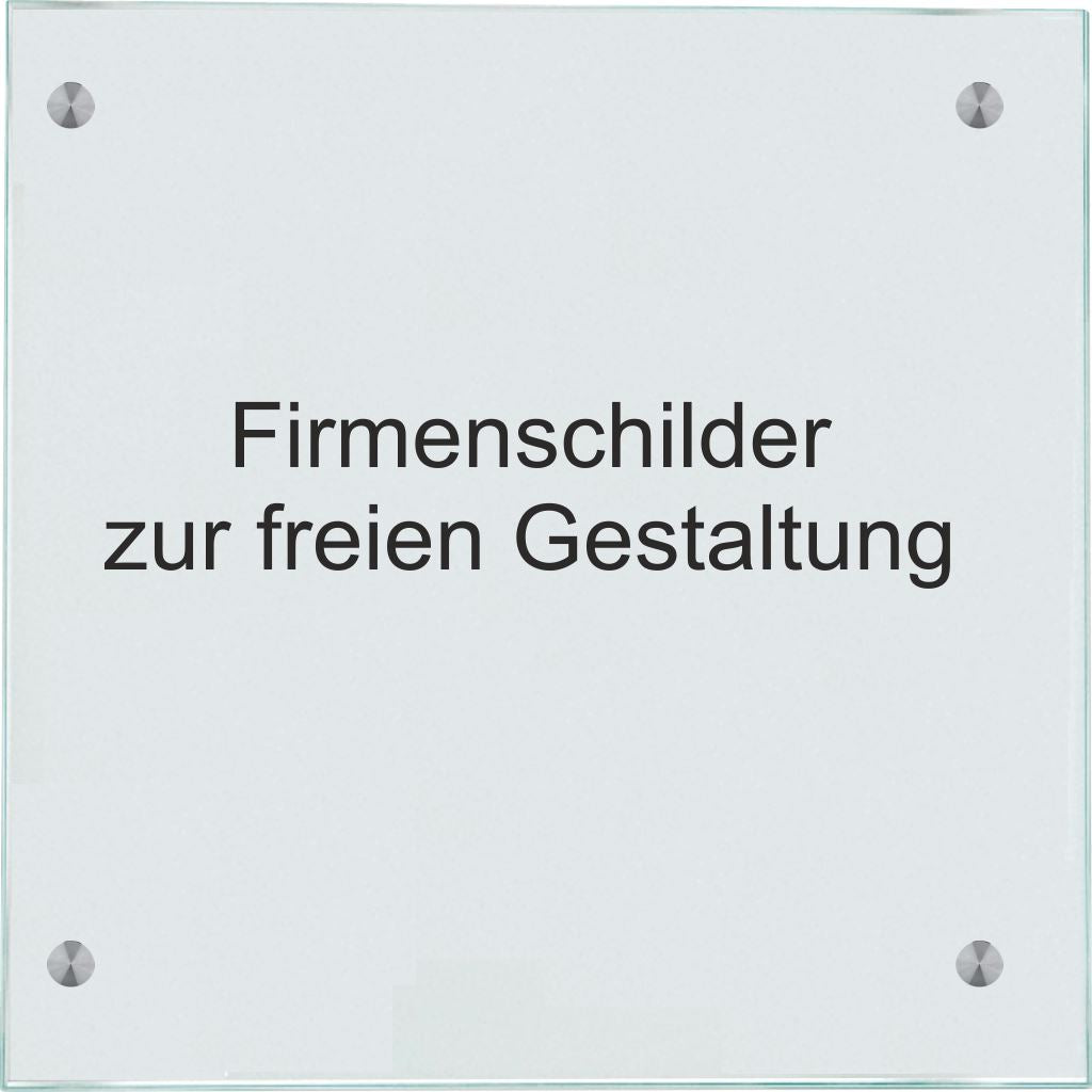 Firmenschild freie Textwahl - Entwerfen Sie Ihr eigenes Schild! Glas und Edelstahl - 300 x 300mm