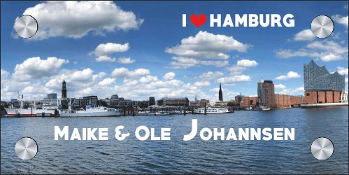 Namensschild Haustür Skyline Hamburg mit Ihrem Wunschnamen