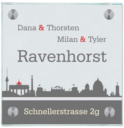 Haustürschilder Berlinskyline mit Ihrem Wunschtext personalisiert Haustürschild Berlinskyline online-tuerschilder.com