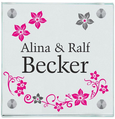 Namensschild Haustür Blumenranke personalisiert