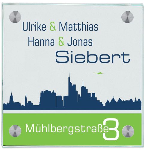 Haustürschilder Frankfurtskyline mit Ihrem Wunschtext personalisiert Haustürschild Frankfurtskyline online-tuerschilder.com