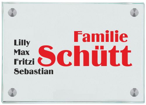 Haustürschilder Schütt rot mit Ihrem Wunschnamen (3 Entwürfe per Mail) - Haustürschild Haustürschild Schütt rot online-tuerschilder.com