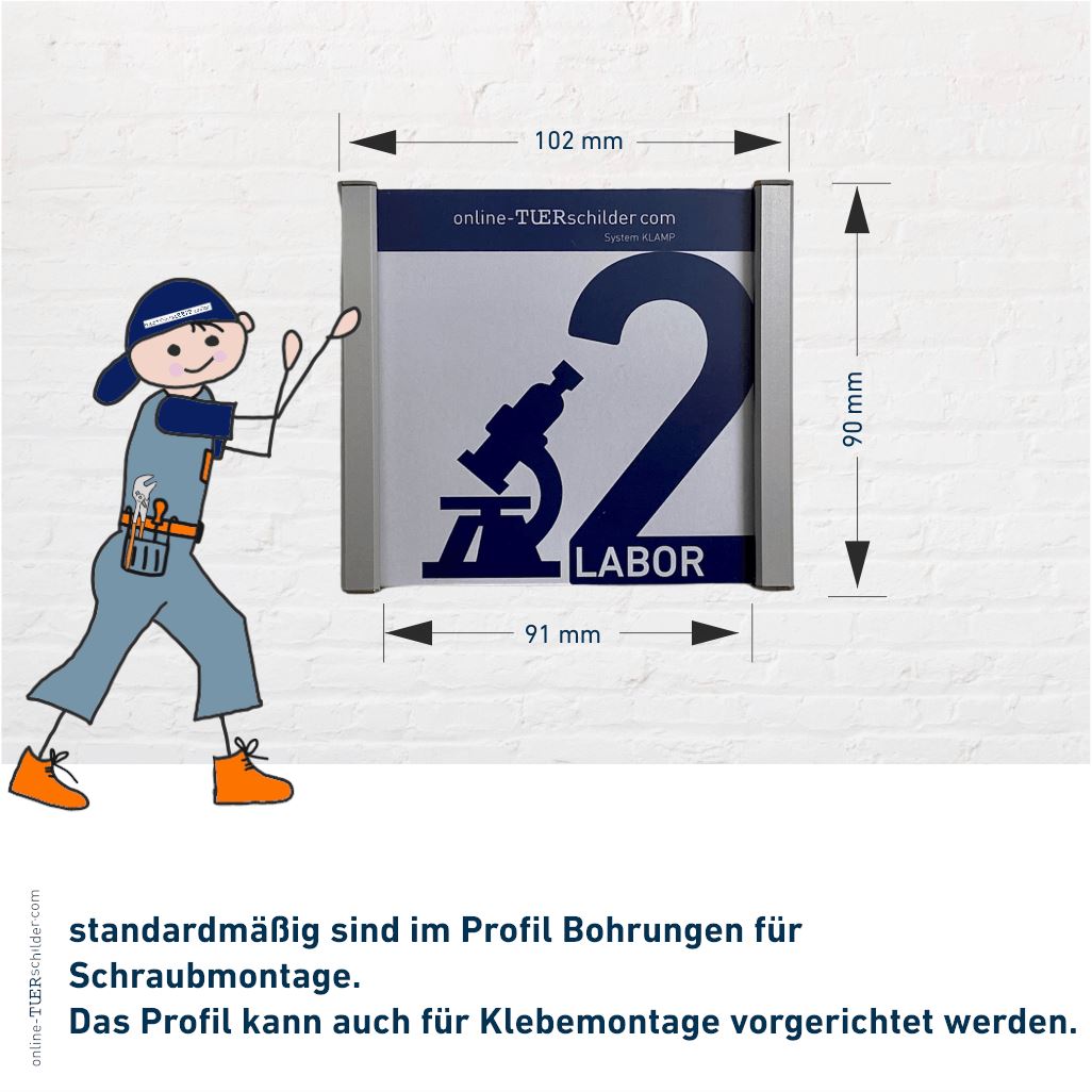 Türschilder Klamp für Ihr Büro - flach gewölbt mit eckigen Randelementen aus Aluminium 4