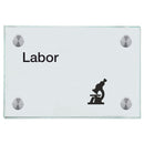 Praxisschild aus Glas Labor mit 2 oder 4 Haltern Praxisschild aus Glas Labor online-tuerschilder.com 100x150mm 4 Halter mit Piktogramm