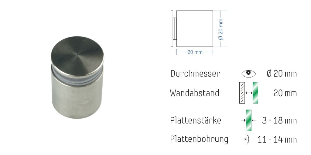 Abstandshalter Manhagen zum Schrauben - Ø 20 mm WA: 20 / 50 mm 3