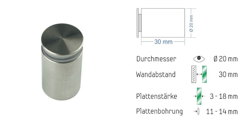 Abstandshalter Manhagen zum Schrauben - Ø 20 mm WA: 20 / 50 mm 