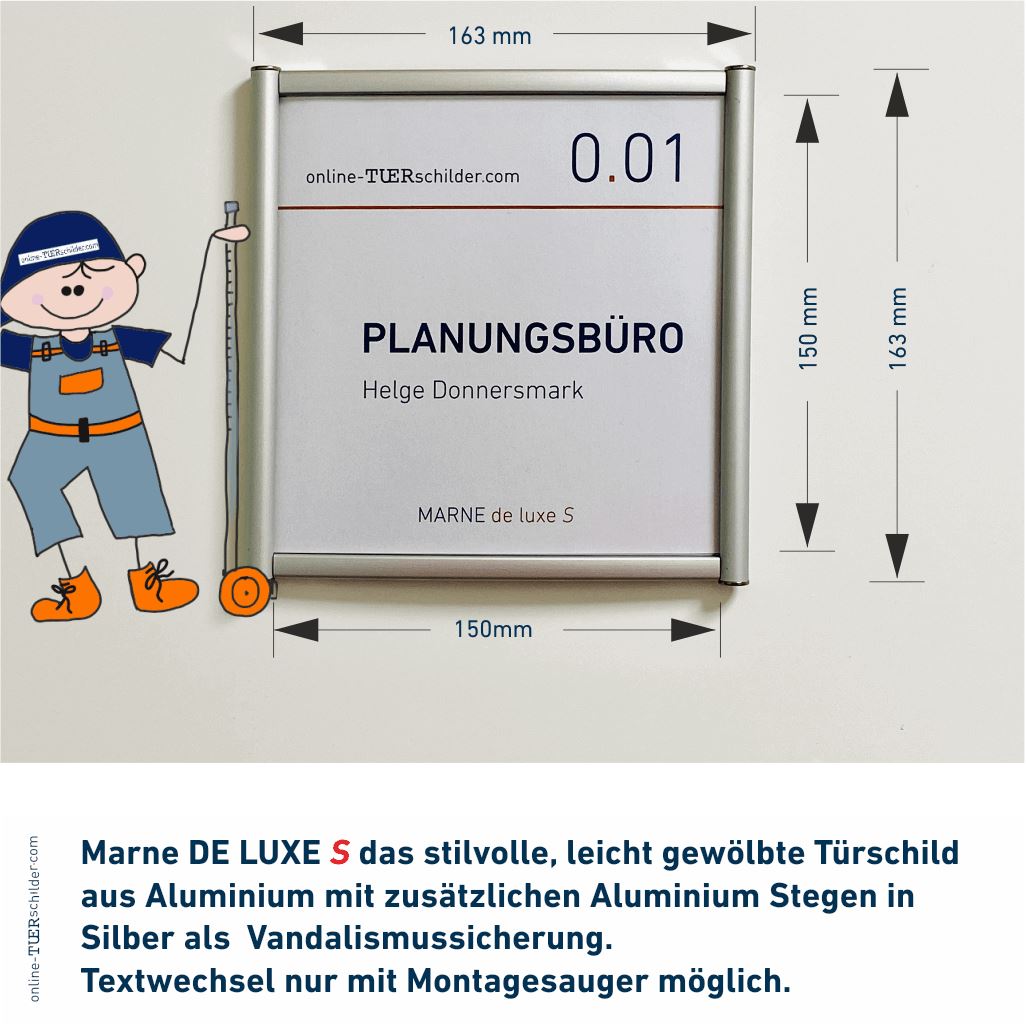 Türschild für Ihr Büro Marne de Luxe S - mit Aluminium Stegen - 163x163mm