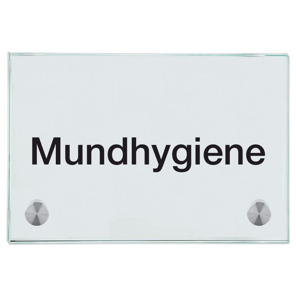 Praxisschild aus Glas Mundhygiene mit 2/4 Haltern Praxisschild aus 1