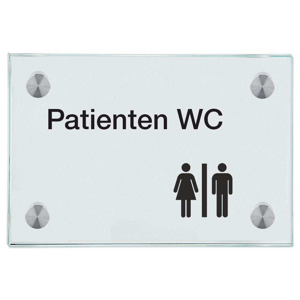 Praxisschild aus Glas Patienten WC mit 2/4 Haltern Praxisschild aus 4