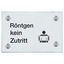 Praxisschild aus Glas Röntgen kein Zutritt mit 2/4 Haltern Praxisschild aus Glas Röntgen kein Zutritt online-tuerschilder.com 100x150mm 4 Halter Piktogramm Arzt