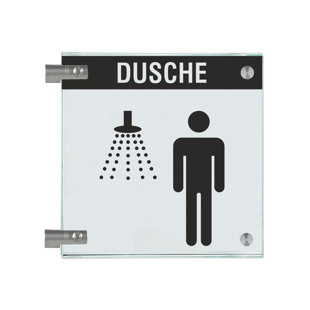 Fahnenschilder Dusche Herren mit Balken, 2 Scheiben mit