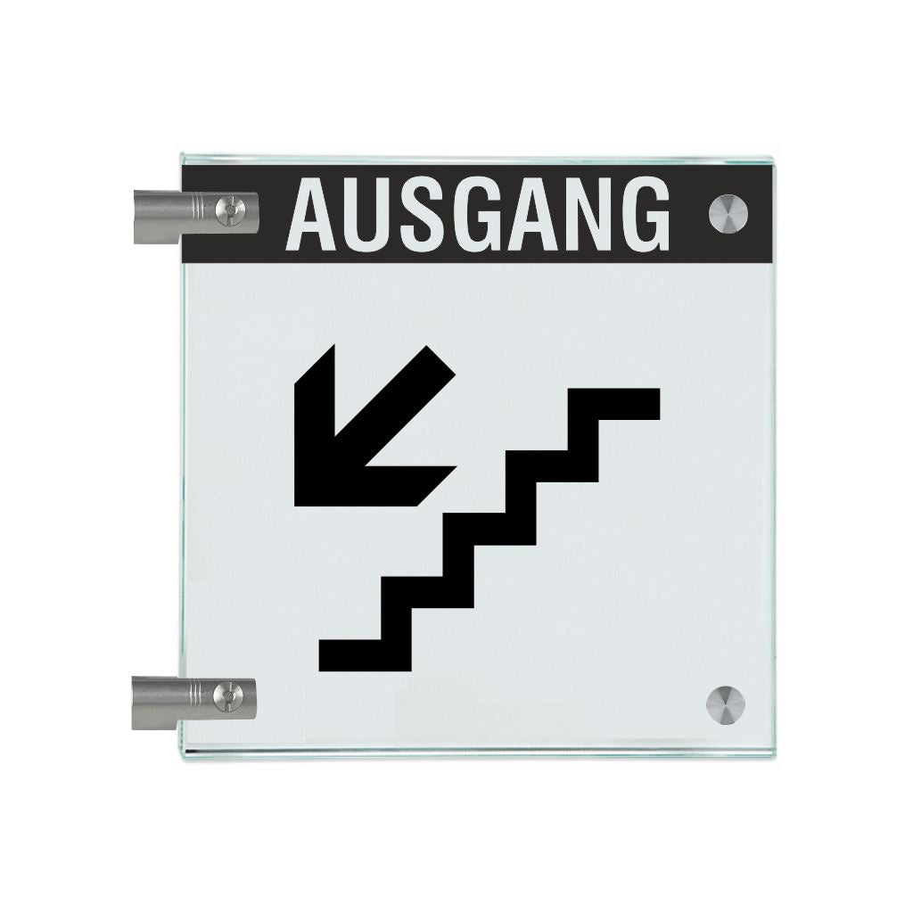 Fahnenschild Ausgang mit Balken, 2 Scheiben mit Glasverbinder