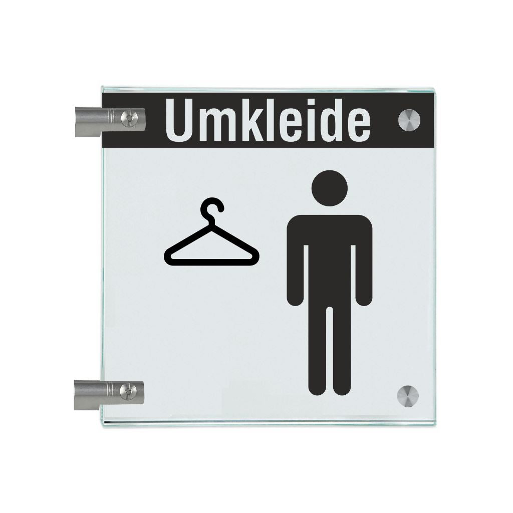Fahnenschilder Umkleide Herren mit Balken, 2 Scheiben mit