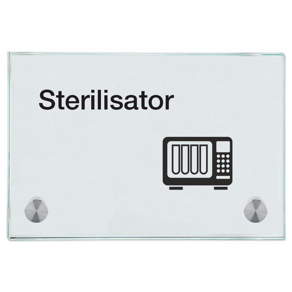 Praxisschild aus Glas Sterilisator mit 2/4 Haltern Praxisschild aus Glas 4