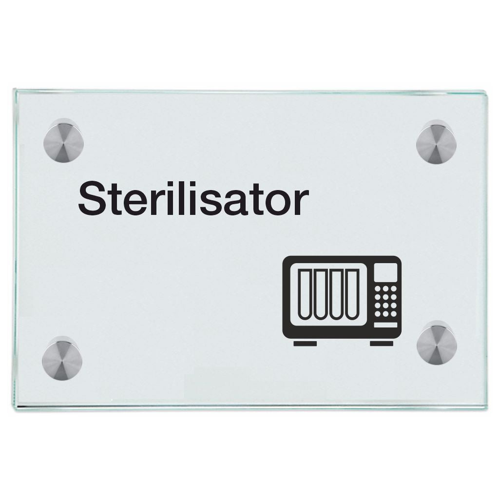 Praxisschild aus Glas Sterilisator mit 2/4 Haltern Praxisschild aus Glas 3