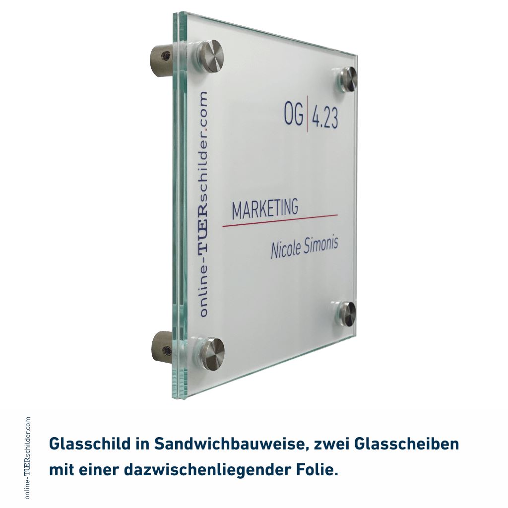 Türschild für Ihr Büro aus Glas mit 4 12