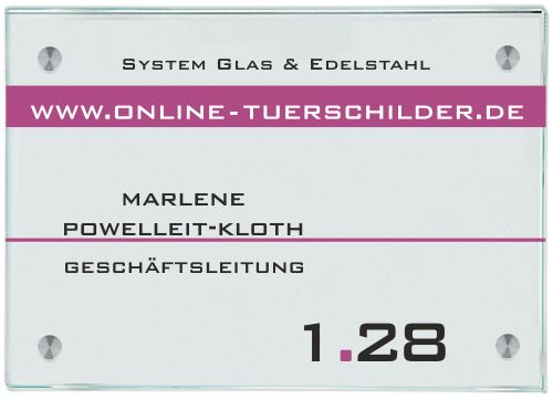 Moderne Wegweiser / Türschilder aus Glas mit 4 Edelstahlhaltern Etagenwegweiser Büro Glas Edelstahl mit 4 Haltern - Türschilder online-tuerschilder.com 210x297mm (A4)
