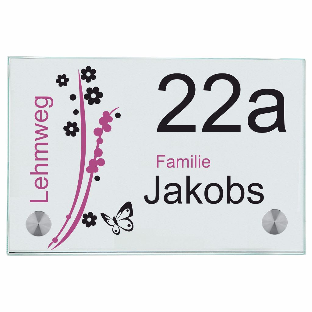 Haustürschilder Bunte Blumen mit Ihrem Wunschnamen (3 Entwürfe per Mail) - Namensschild Haustürschild Bunte Blumen online-tuerschilder.com 100x150mm (A6) Fuchsia