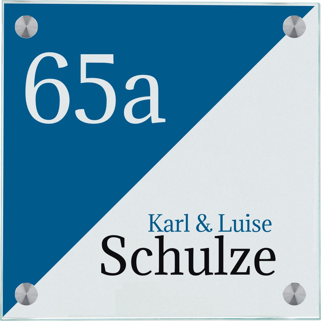 Haustürschilder Diagonal personalisiert Haustürschild Diagonal online-tuerschilder.com 130x130mm Verkehrsblau