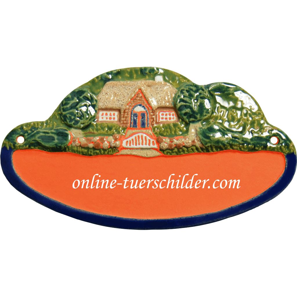 Türschild aus Keramik Landhaus mit Bäumen personalisiert Türschild Terracotta