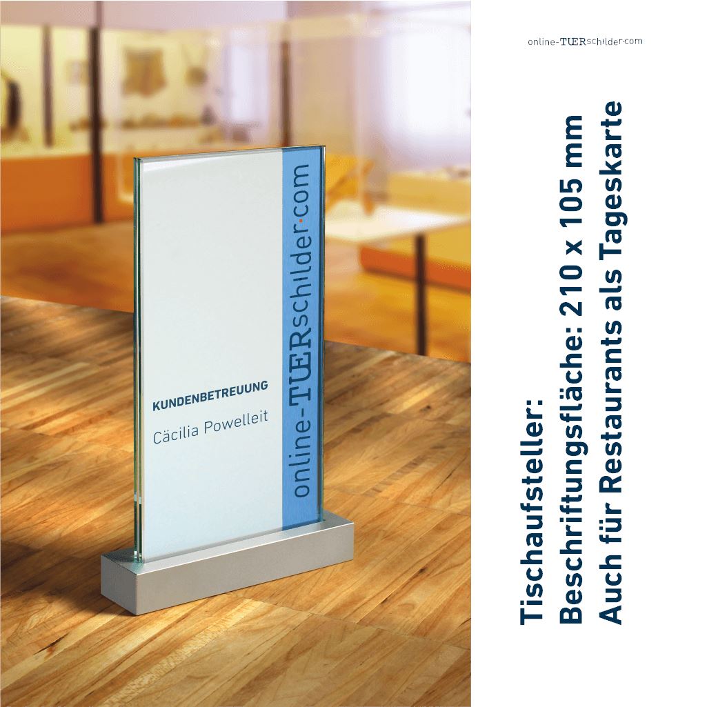 Tischaufsteller Veddel - Scheiben aus ESG, Halter aus massivem Aluminium