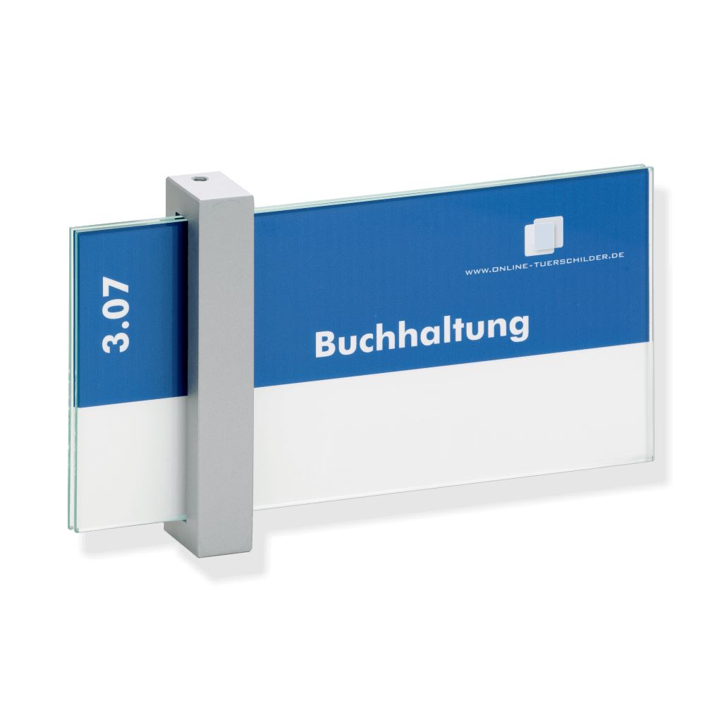 Elegante Wegweiser / Türschilder Veddel - Scheiben aus ESG, Halter aus Aluminium Etagenwegweiser Büro Veddel - Wegweiser Online - Türschilder, Türschilder vom Profi.
