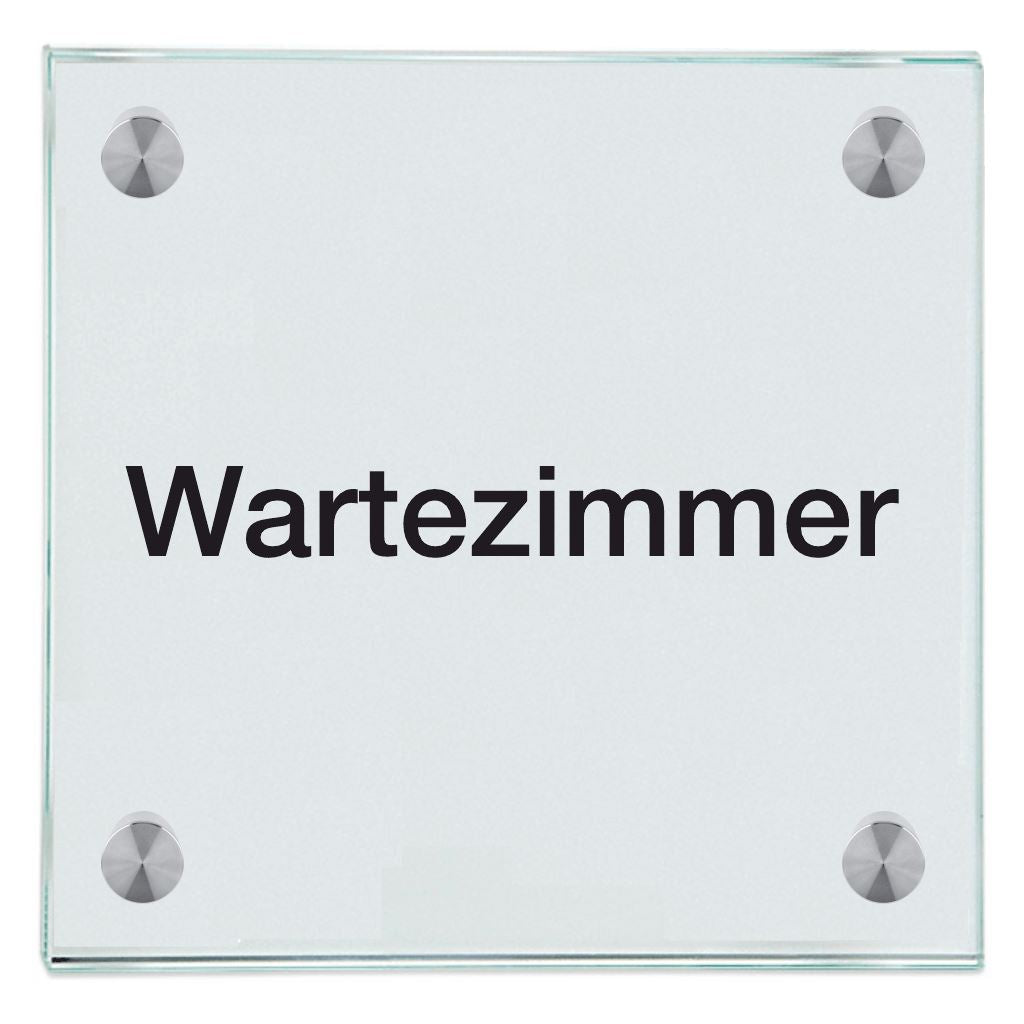 Praxisschild aus Glas Wartezimmer mit 2/4 Haltern Praxisschild aus 5