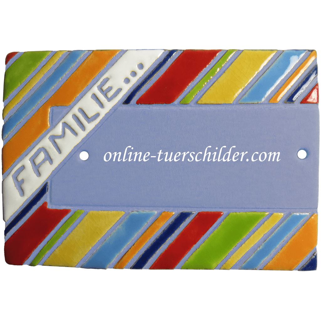 Türschild aus Keramik Streifenmuster personalisiert Türschild Keramik Streifenmuster Hellblau