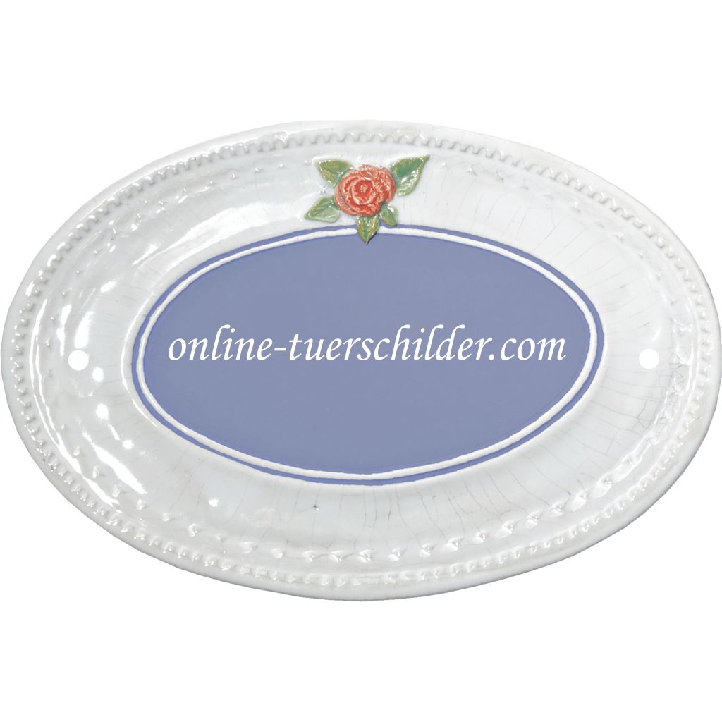 Türschild aus Keramik Rosenblüte am Rand personalisiert Türschild Keramik Hellblau