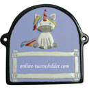 Türschild aus Keramik Einhorn, schwarzer Rand personalisiert Türschild Keramik Einhorn -Hellblau 
