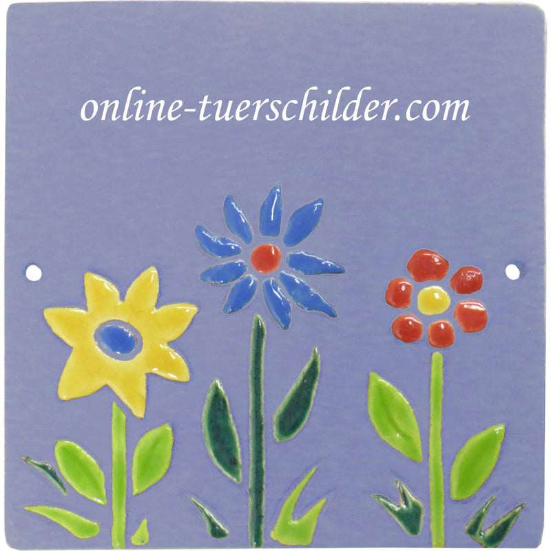 Türschild aus Keramik Blumen personalisiert Türschild Keramik Blumen  Hellblau 