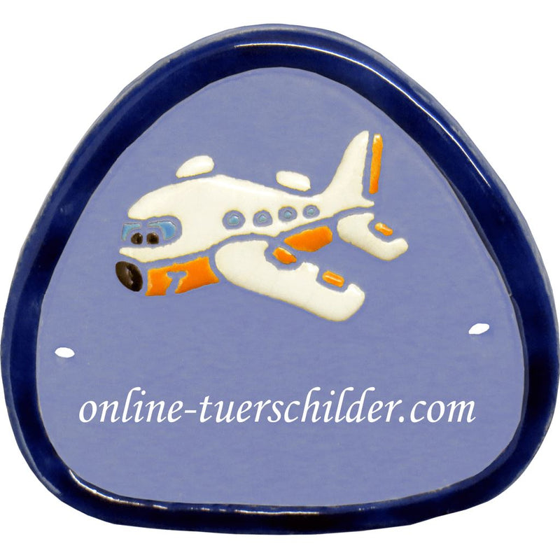 Türschild aus Keramik Flugzeug personalisiert Türschild Keramik Flugzeug  Hellblau 