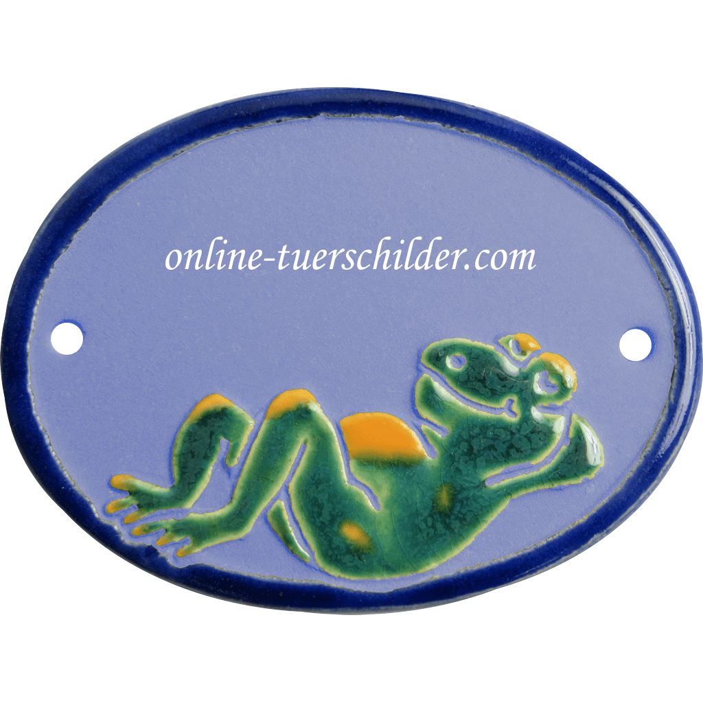 Türschild aus Keramik Frosch personalisiert online-tuerschilder.com Hellblau