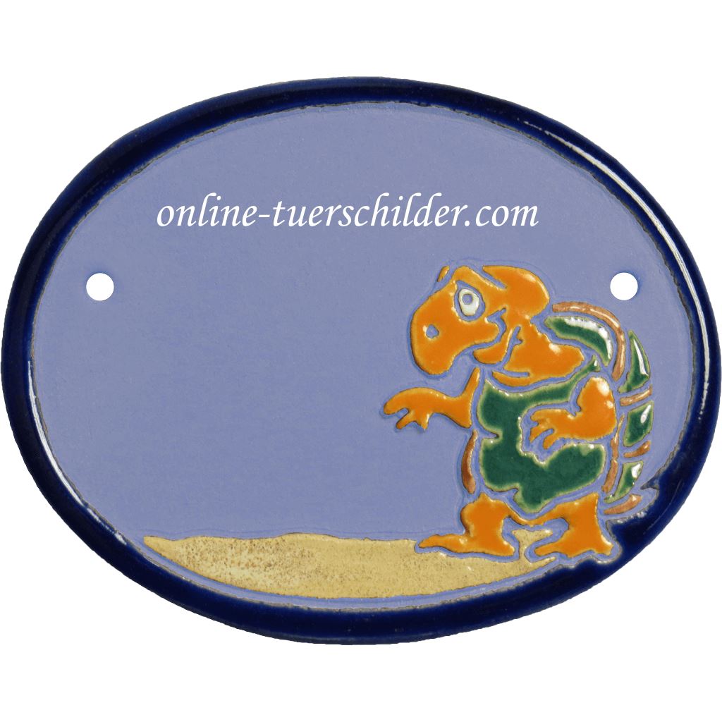 Türschild aus Keramik Schildkröte personalisiert Türschild Keramik Eine alte Schildkröte Hellblau