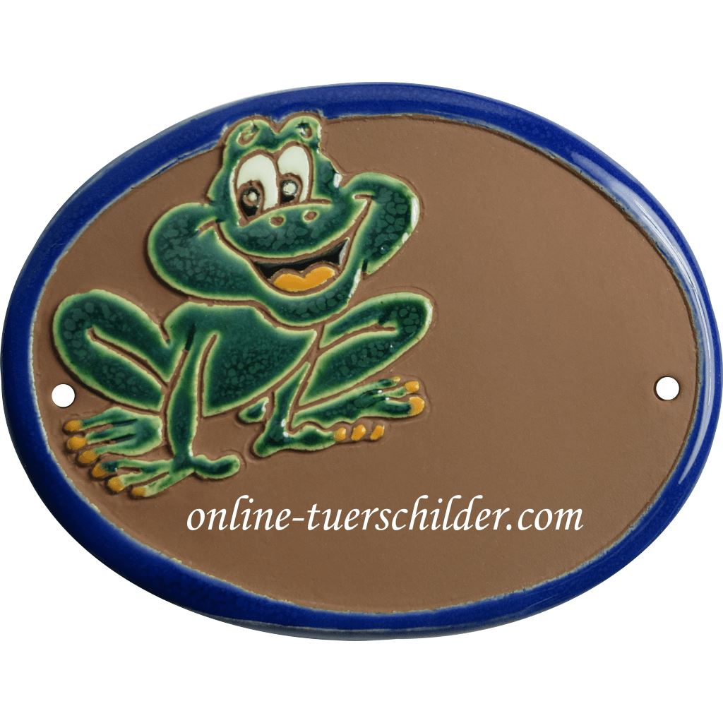 Türschild aus Keramik lachender Frosch personalisiert Türschild Keramik Braun