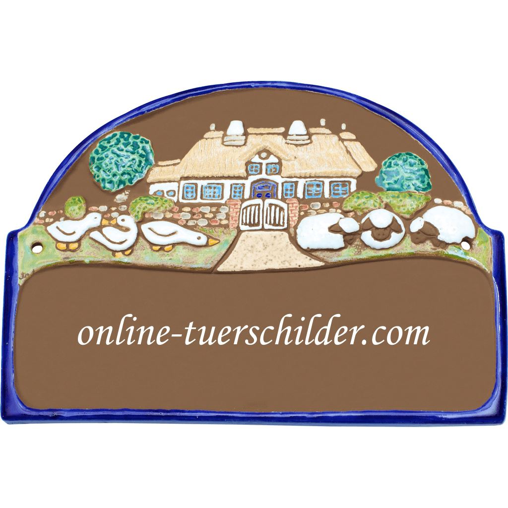 Türschild aus Keramik Gänse und Schafe personalisiert Keramikschild online-tuerschilder.com Braun