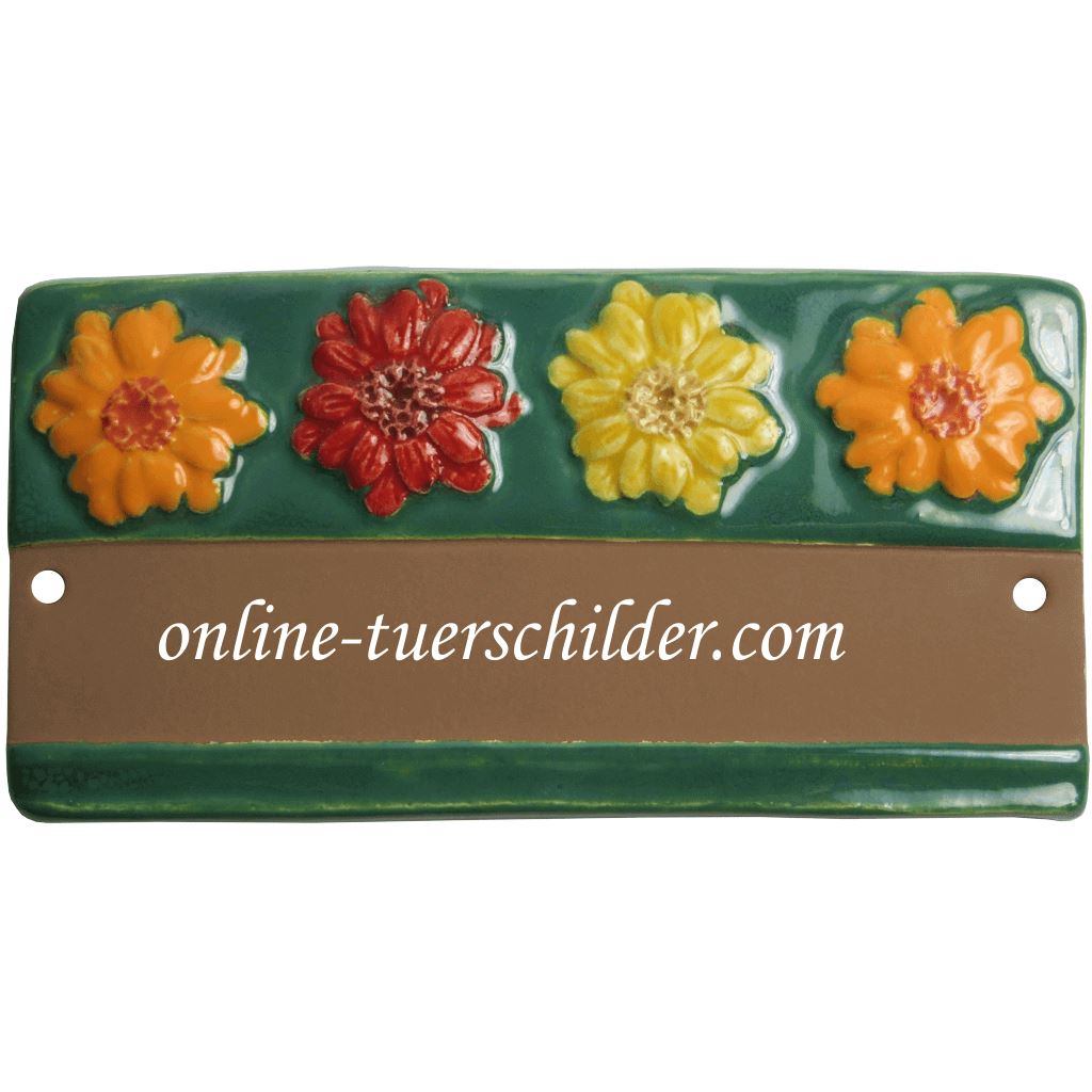 Türschild aus Keramik Blüten mit grünem Rand personalisiert Türschild Braun