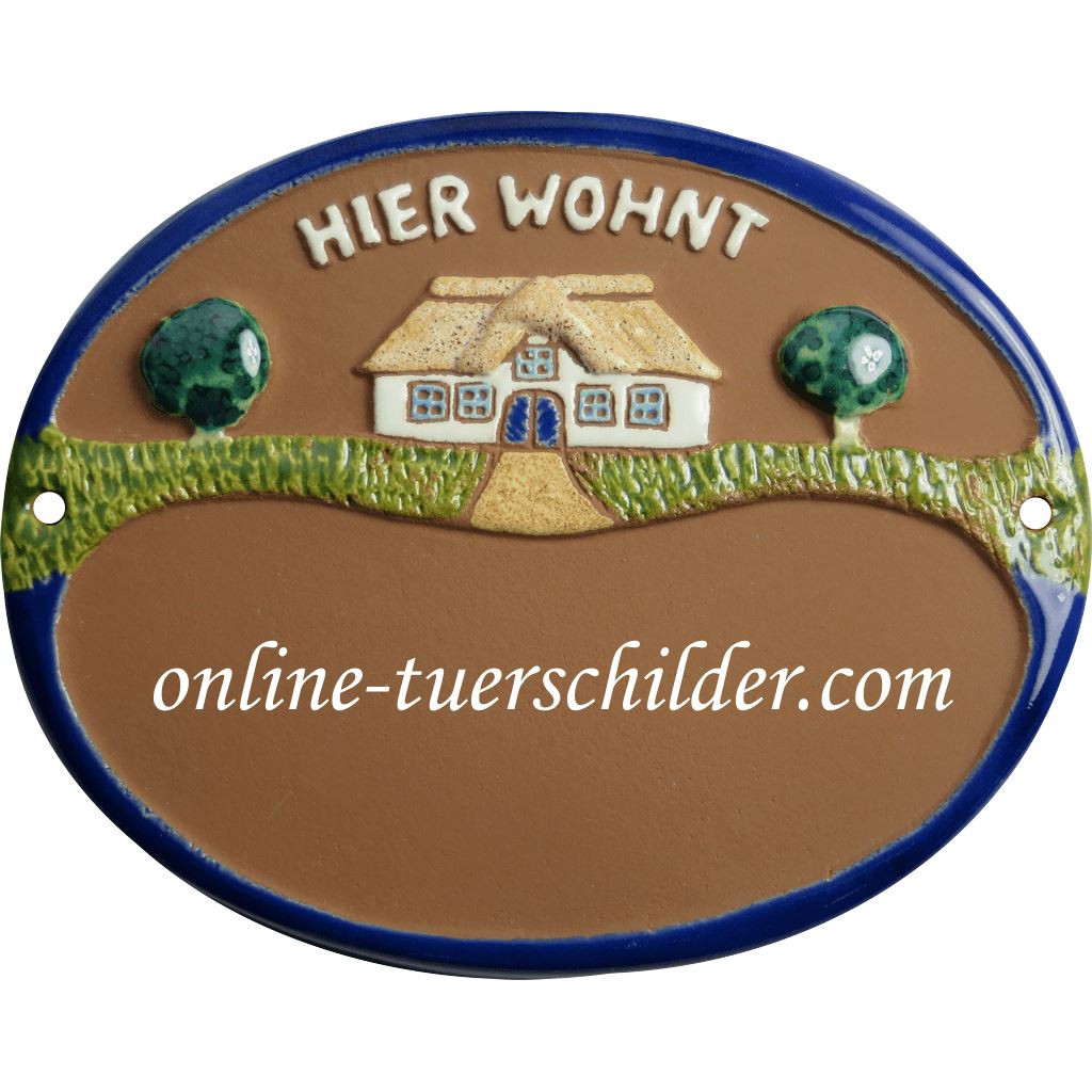 Türschild aus Keramik Haus und hier wohnt personalisiert Türschilder Braun