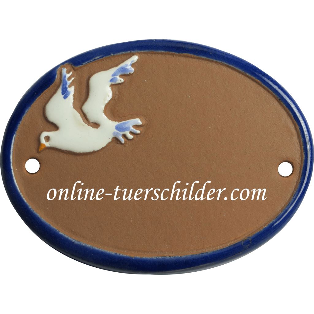 Türschild aus Keramik Eine fliegende Möwe personalisiert Türschild Keramik Braun